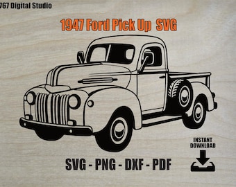 1947 Ford Pick Up truck.  SVG png dxf pdf Automotive Vector Files Clip Art Printable Laser Cutting Engraving Personal and Commercial Use OK
