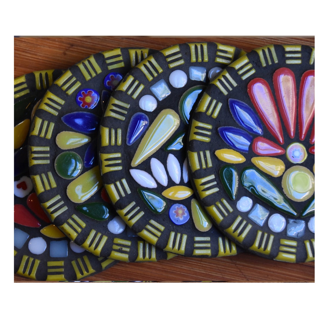 Set of 4 handcrafted mosaic coasters. Made from ceramic tiles Etsy