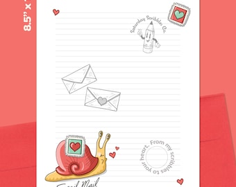 Cute Printable Letter Writing Stationery Set - Digital Instant Download for Snail Mail Lovers, Pen Pals, and Valentine's Day - Lined/Unlined