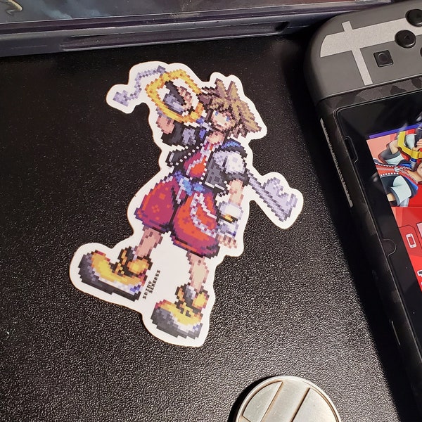 Kingdom Hearts Sora Pixel Art Sticker | Premium Matte Vinyl