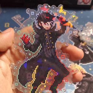 Joker Acrylic Standee Pixel Art | Double Sided Cracked Holographic Phantom Thieves Persona 5 Royal