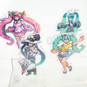 Hatsune Miku Acrylic Standee Pixel Art | Double Sided Cracked Holographic | Vocaloid Sakura Miku Brazillian Miku Project Voltage Dark Ghost