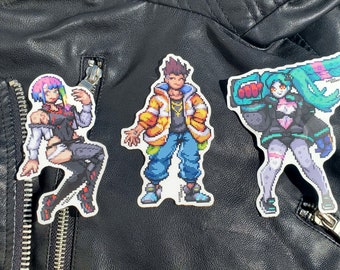 Cyberpunk Edgerunner Pixel Art Sticker | Premium Matte Vinyl Stickers | David, Lucy, Rebecca becca anime