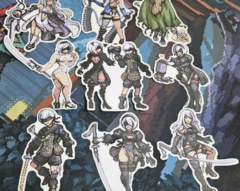 Pegatinas de NieR Automata Pixel Art / Pegatinas de vinilo mate premium / Replicante 2B 9S A2 Drakengard 3 Zero Emile Kaine