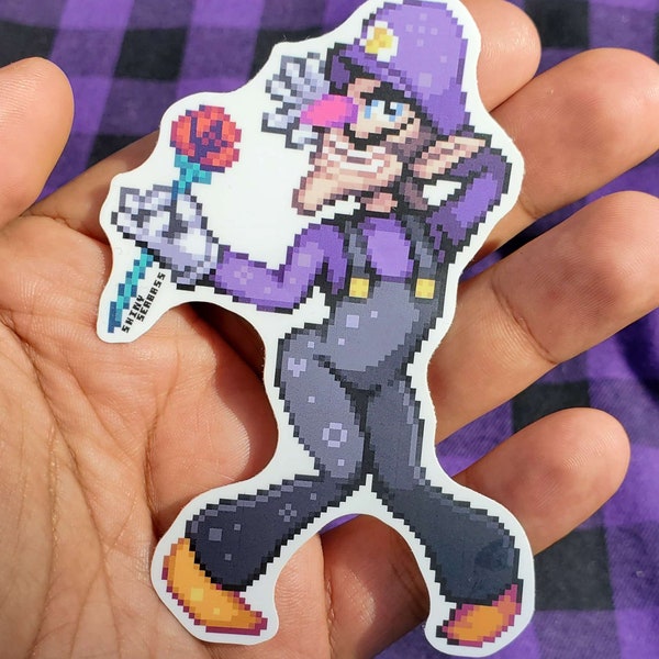 Waluigi Pixel Stickers | Premium Matte Vinyl Nintendo Mario Wah