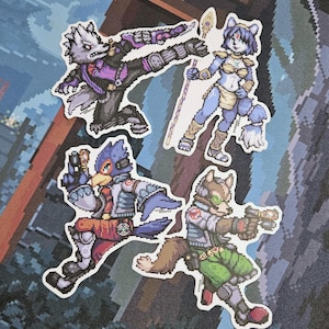 Adesivi Star Fox Pixel Art / Adesivi in vinile opaco premium / Fox McCloud Falco Lombardi e Krystal