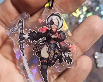 Nier 2B 9S Kaine Emil Zero Acrylic Charm Pixel Art | Double Sided