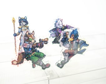 Stern Fuchs Pixel Art Acryl Aufsteller | Doppelseitig rissig holographisch | Fuchs McCloud und Kristall