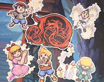 Earthbound Pixel Art-klistermärken | Premium Matte Vinylklistermärken | Nintendo Ness Giygas Poo Jeff Paula Mother
