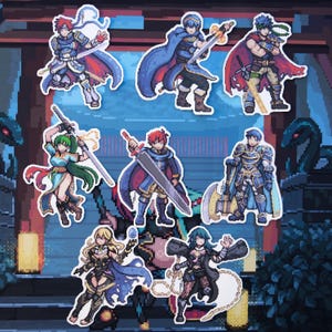 Fire Emblem Roy Byleth Corrin Ike Marth Hector Lyn Lyndis Pixel Art Sticker | Super Smash Bros FE