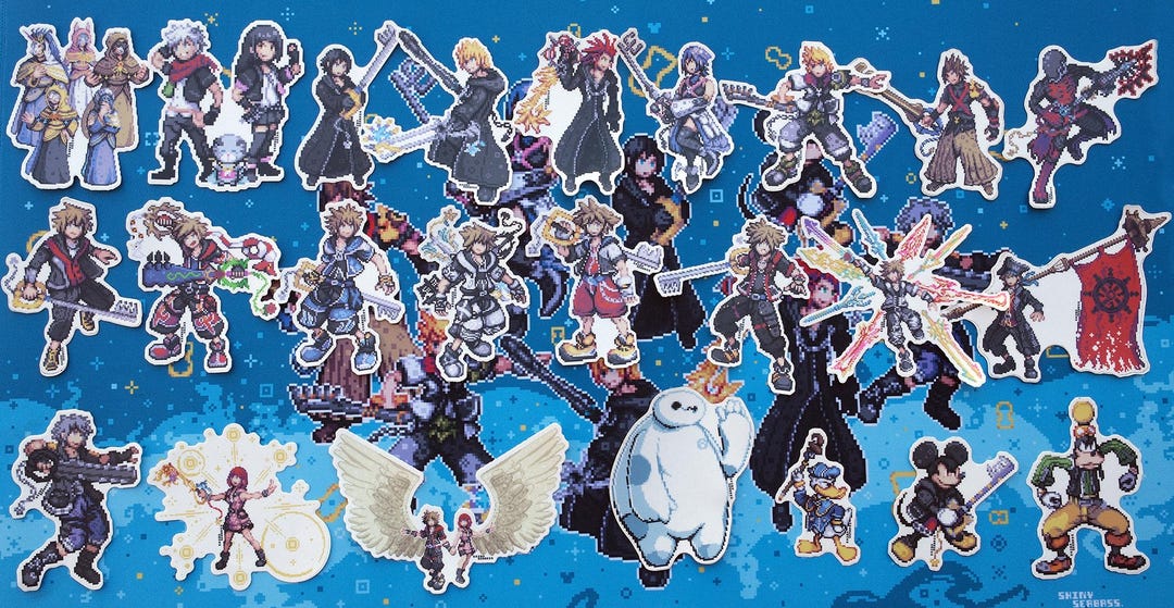 Kingdom Hearts 3 Pixel Art Stickers | Roxas, Lea, Xion, Aqua
