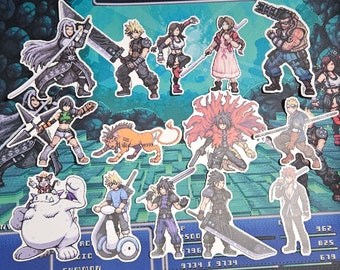 Final Fantasy VII Remake Pixel Art Sticker | Cloud Strife, Sephiroth, Tifa, Aerith, Barrett, Rot XIII, Yuffie, Zack Fair Cid Vincent | FFVIIR