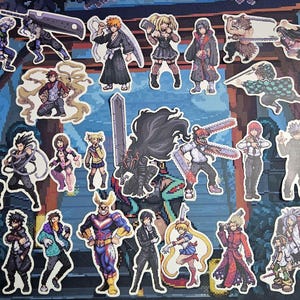 Blandade Anime Pixel Art-klistermärken | Vash the Stampede Trigun Berserk Guts Ninja Samurai Demon Dragon Sailor Hero Motorsåg Goth GF Butler