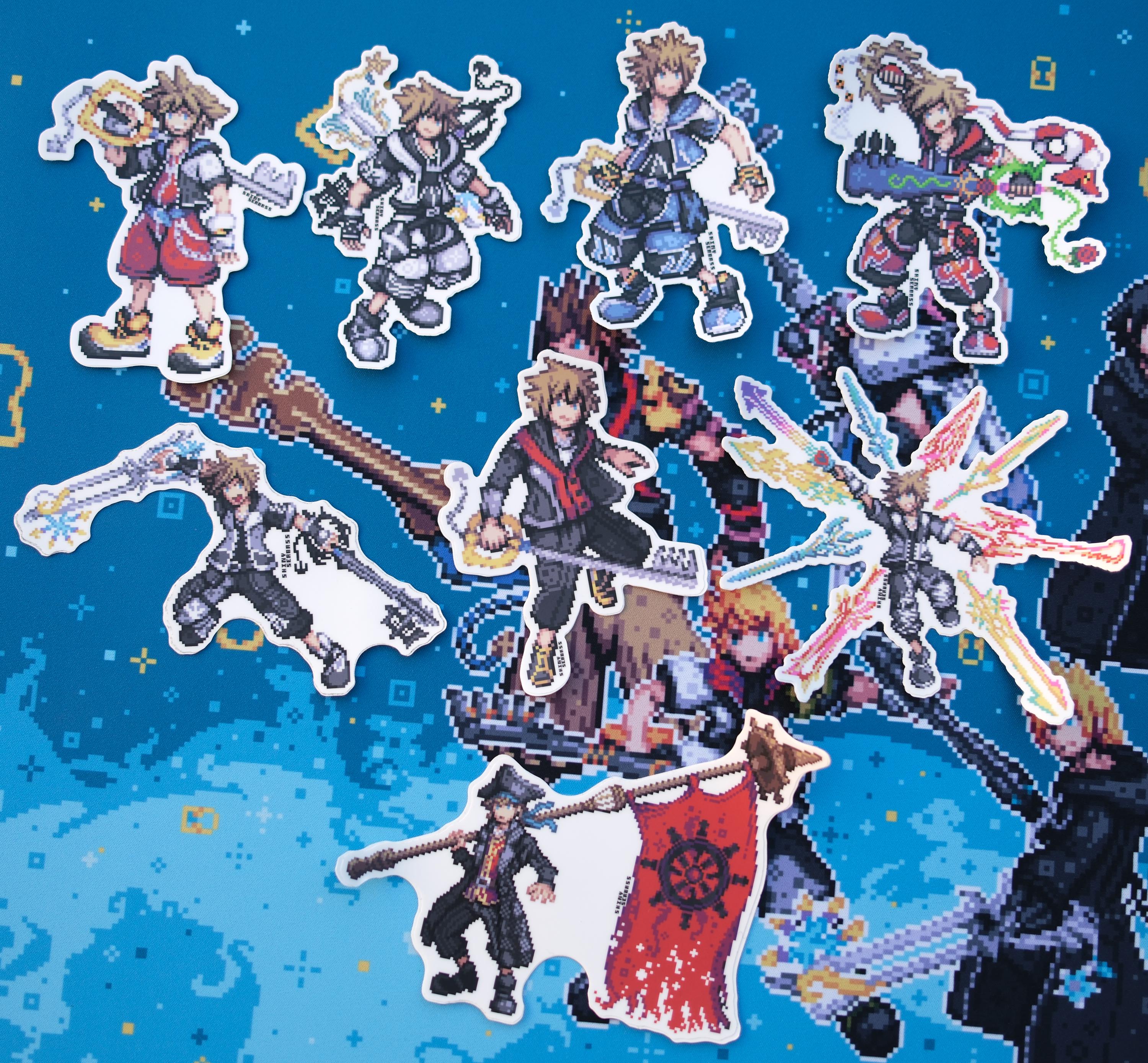 Kingdom Hearts 3 Pixel Art Stickers | Roxas, Lea, Xion, Aqua