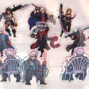 Devil May Cry Acryl-Aufsteller Pixel-Art | Doppelseitiger Riss-Hologramm-Effekt | Capcom DMC Dante Vergil Stuhl Sturm naht