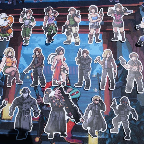 Resident Evil Pixel Art Stickers | Leon S Kennedy Ada Ashley Jill RE4 Tramp Stamp Leon Wesker Nemesis Rebecca Chris Claire requiem