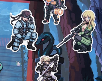 Metal Gear Solid Death Stranding Rising Revengence Pixel Art Stickers | Konami Solid Snake Sniper Wolf Sam Bridges Raiden