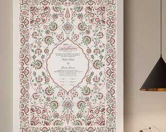 Marriage Certificate | Museum-Grade | Nikkah Nama| Islamic | Nikkah Contract | Calligraphy | Indian Art | Portuguese Art | Flora