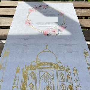 SAMT | Handbemalte & Gold verzierte Heiratsurkunde | Museumsqualität | Nikahnama | Islamisch | Nikkah Vertrag | Mogul | Taj Mahal