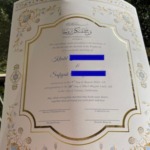 PREMIUM / Adornado en oro / Grado de museo / Certificado de matrimonio / Nikkah Nama / Islámico / Contrato Nikkah / Nikahnama / Mate de archivo