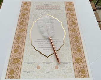 VELOURS | Certificat de mariage de qualité musée orné d'or | Nikka Nama | Islamique | Contrat Nikkah | Cadeau de mariage | Giclée
