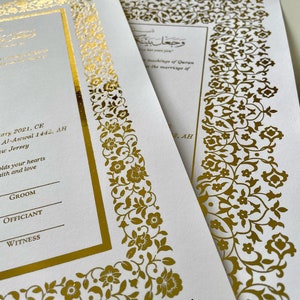 Foliertes Nikahnama | Heiratsurkunde | Nikkah Nama | Islamisch | Nikkah Vertrag | Hochzeitsgeschenk | Kalligrafie