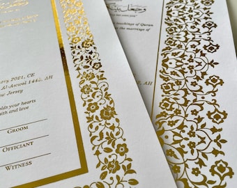 Foiled Nikahnama  | Marriage Certificate | Nikkah nama | Islamic | Nikkah Contract | Wedding Gift | Calligraphy