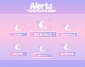 Pink & Purple Pastel Moon and Stars ANIMATED Alerts, Cute  Stream Alerts, Magical Witchy Alerts GIF, WEBM