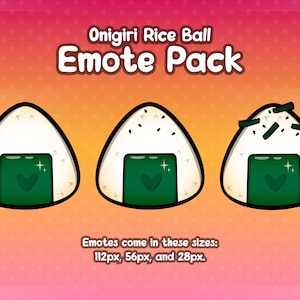 Onigiri Emote for Twitch Stream, Rice Ball Twitch Stream Overlay, Furikake, Sesame, 3 Cute Rice Emotes in 112px, 56px, 28px