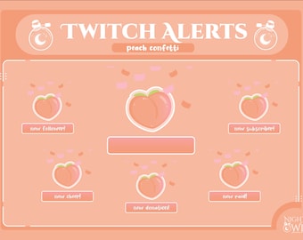 Peach Confetti ANIMATED Alerts - Pastel Pink Peach Fruit Twitch Alerts, Cute Berry Stream Alerts, Overlay, Peachy Alerts, GIF