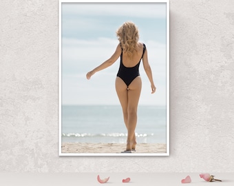 Beach Art Photography, Modern Coastal Photo Wall Art Decor, Beach Print, Beach Decor, Printable Art, Woman in Ocean Photo, Sea Wallart Decor