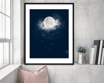 Full Moon Artwork, Instant Download Printables, Dreamy Wall Art Decor, Moon Printable Art