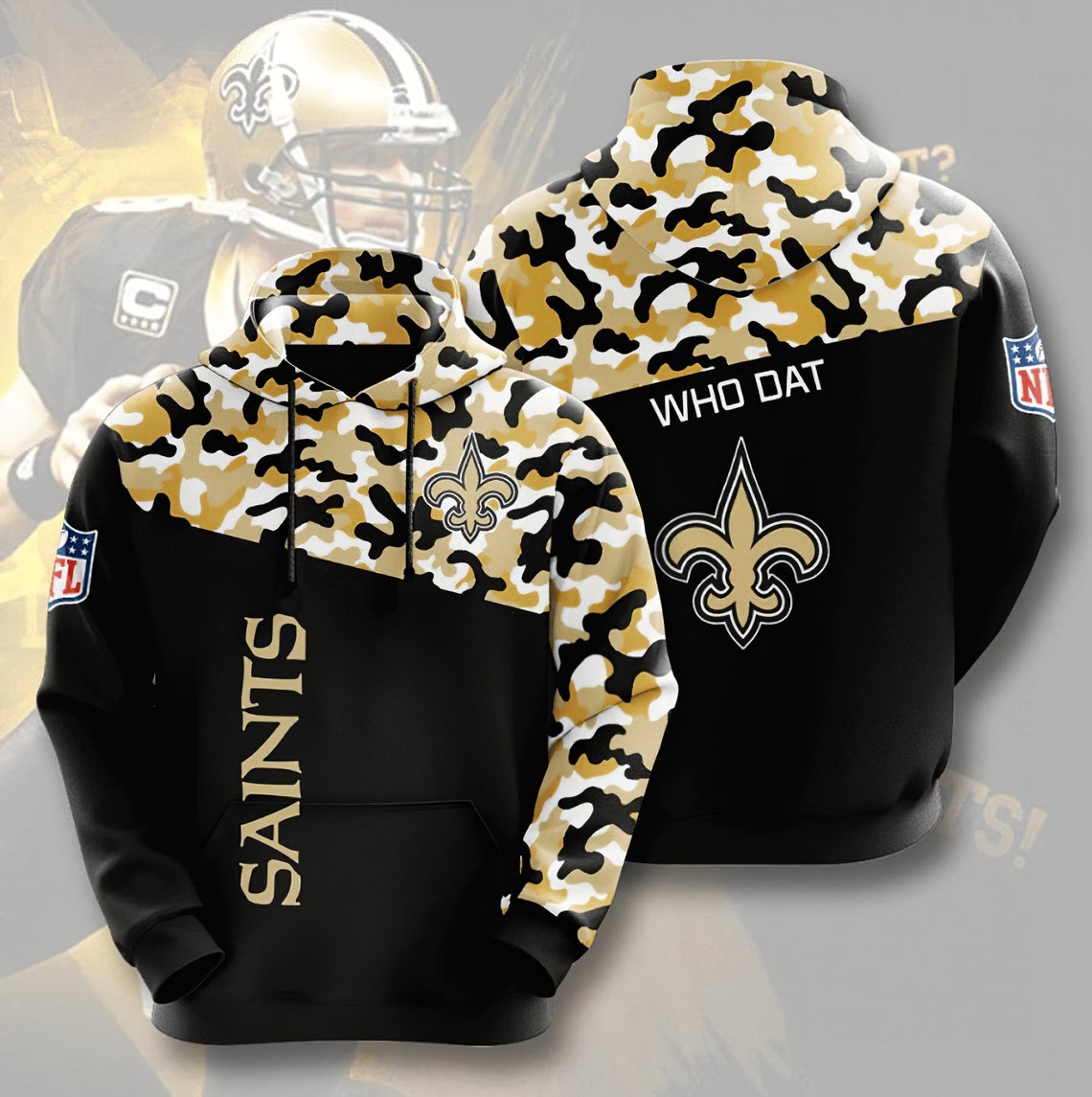 NFL New Orleans Saints Camouflage Football Team 3D Hoodie | Etsy