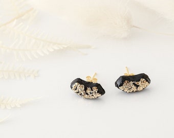 Porcelain Jewellery/ Handmade earrings/ Minimalist earrings/ Ceramic earrings/ Gift for her/ White porcelain with gold/ moon earrings/ black