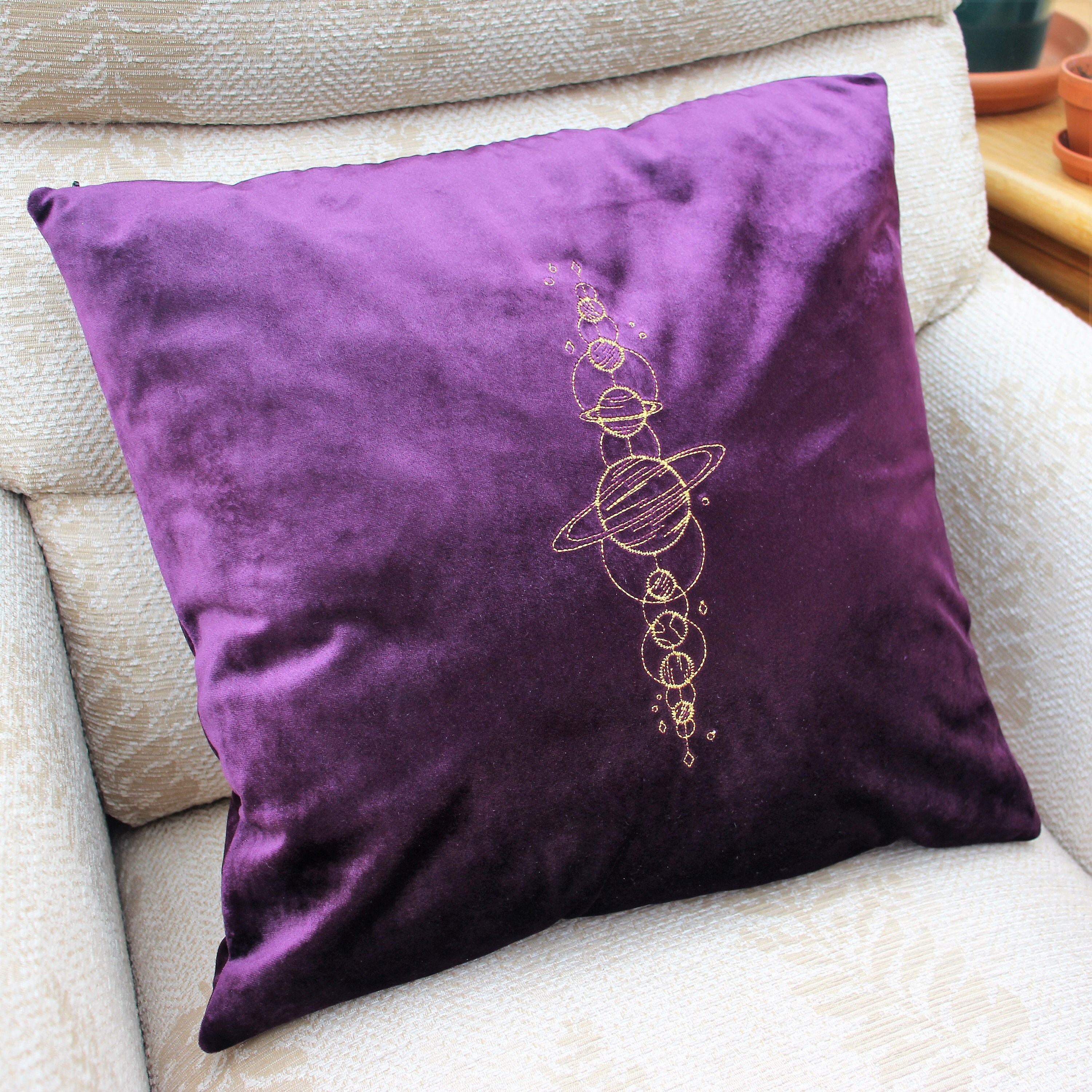 Handmade Embroidered Purple Velvet Cushion Throw Pillow With Etsy UK