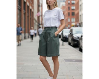Short de marche plissé vert Christopher & Banks, taille haute, vintage, fabriqué aux États-Unis, taille 6