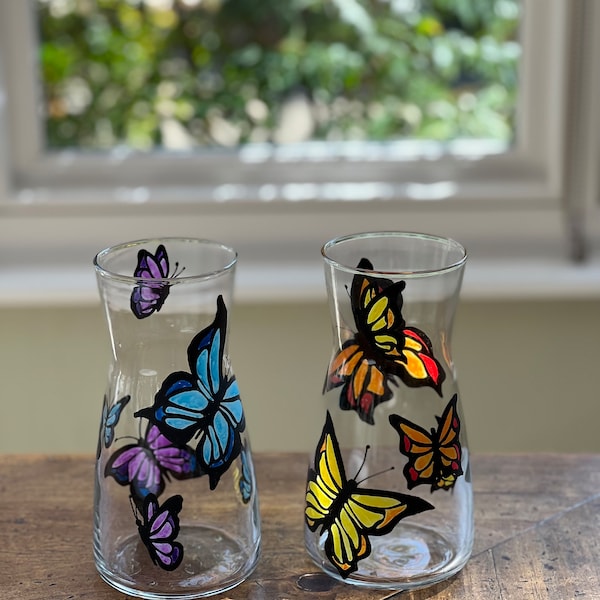 Hand Painted Vase/Carafe in Butterfly Design