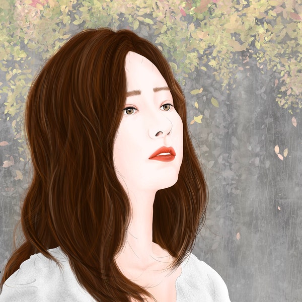 Atmospheric person illustration, Oriental painting, Lyrical, Portrait, Asian, Woman, fineart,  portraitart