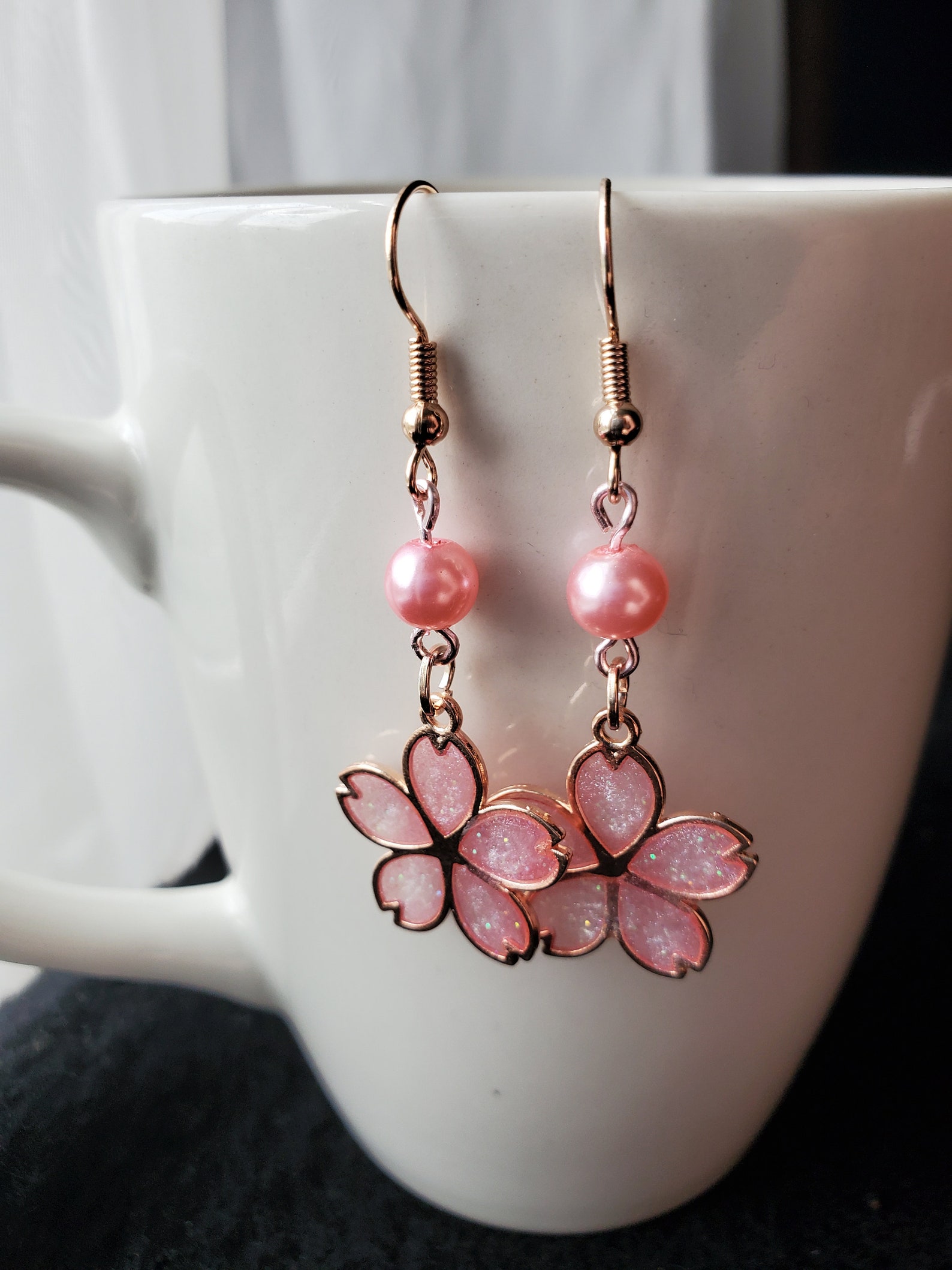 Rose Gold Cherry Blossom Earrings Etsy