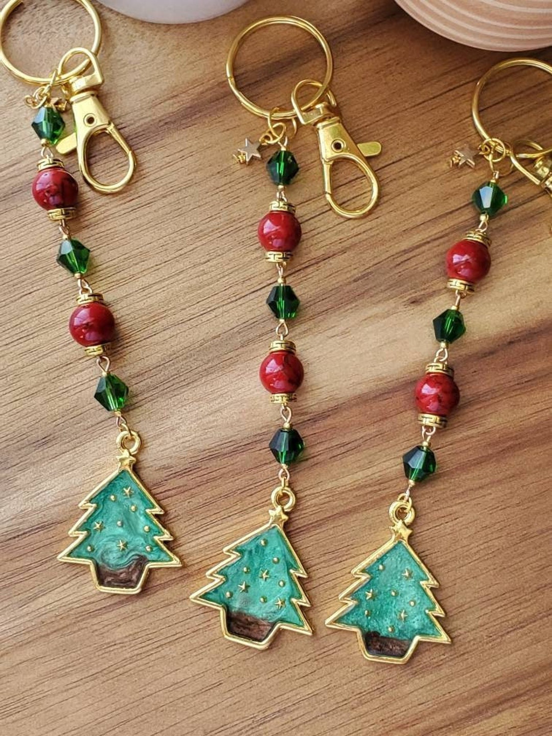 Holiday Tree Keychain Handmade Christmas Keychain Resin Etsy