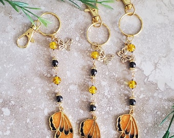 Llavero de ala de mariposa monarca / Llavero de mariposa de oro / Mariposa monarca / Regalo de la naturaleza / Regalo de mariposa /