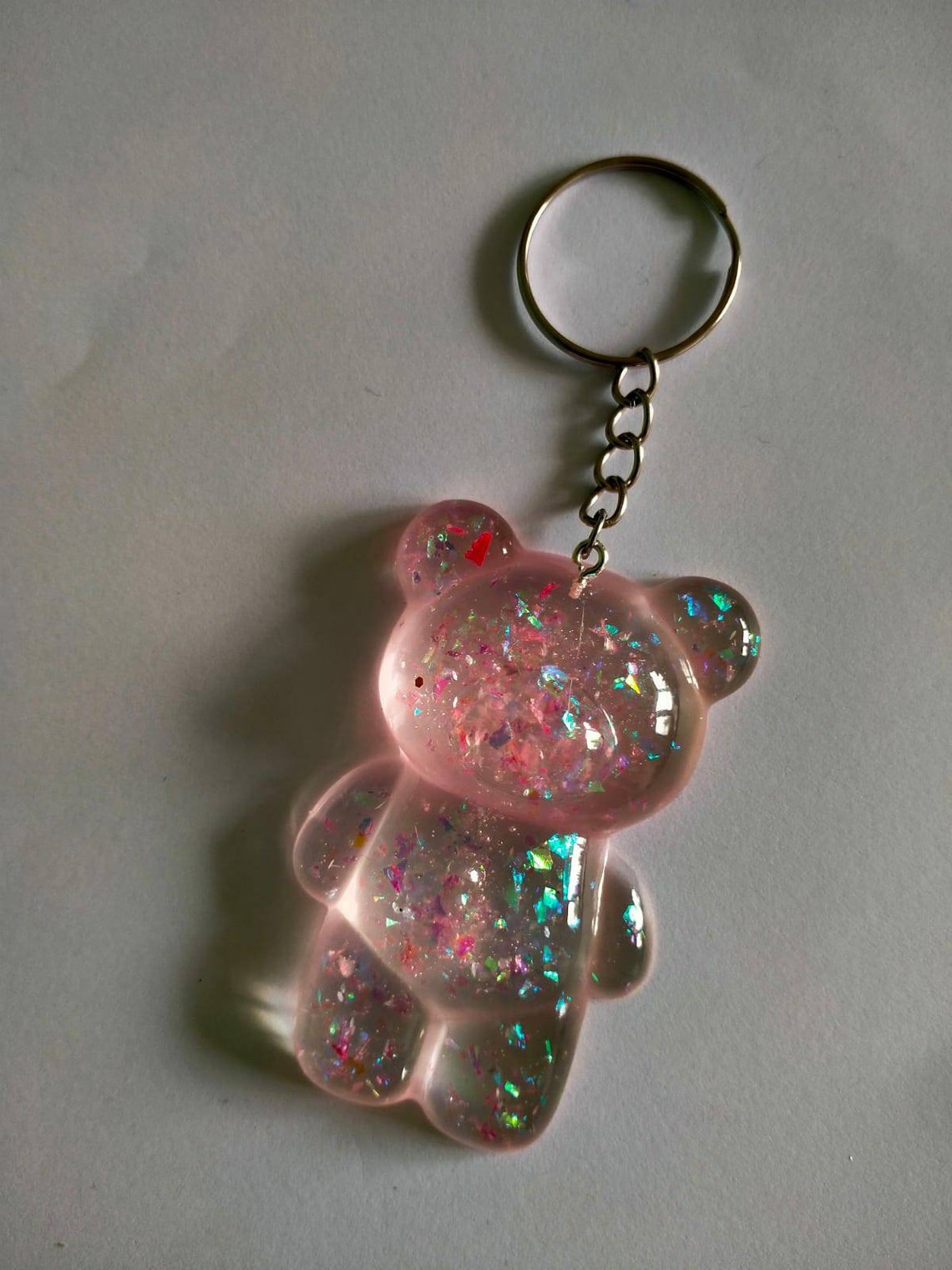 Teddy bear keychain transparent with pink/ teddybear keychain | Etsy