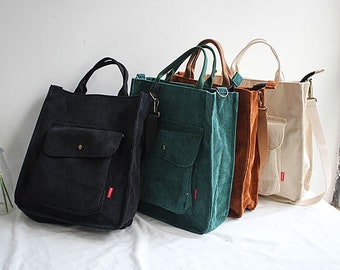 Corduroy schoudertas, handtas, schoudertas, draagtas om te winkelen, corduroy tas, schooltas, dagelijkse tas