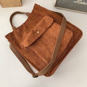 Cord-Schultertasche, Handtasche, Schulter Messenger Bag, Einkaufstasche für Einkaufen, Cord-Tasche , Schultasche, tägliche Tasche Brown