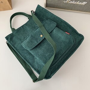 Cord-Schultertasche, Handtasche, Schulter Messenger Bag, Einkaufstasche für Einkaufen, Cord-Tasche , Schultasche, tägliche Tasche Green