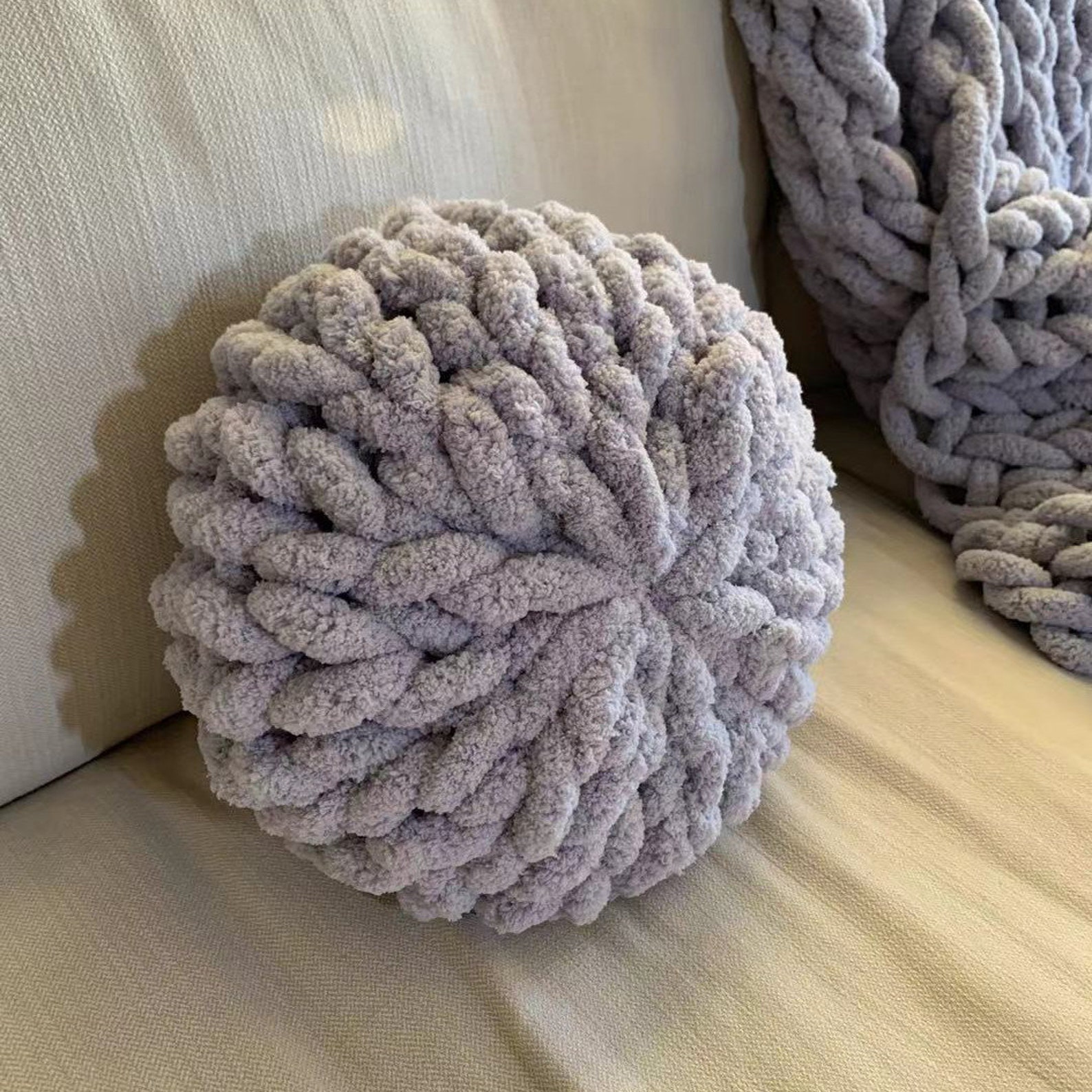 Chunky Hand Knit Pillow Round Pillow Pillow Poof Yarn Etsy
