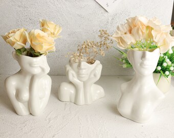 Prettyia Human Body Body Vase Chic Desktop Statue Figurines Bohemian Cabinet Tabletop Decoration Ornaments White 