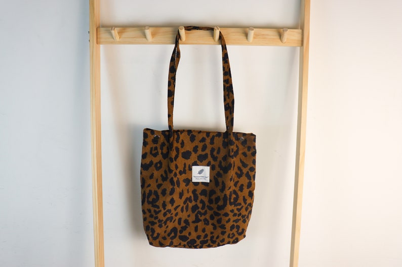 Corduroy Shoulder Bag,Corduroy tote,Handbag,Shoulder Messenger Bag,Tote Bag For Shopping,Corduroy Bag/Casual Bag/gift for her Leopard