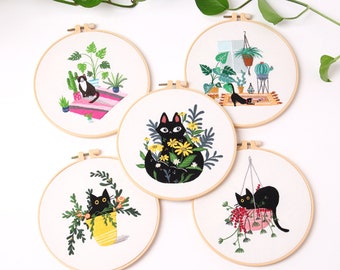 Cat Embroidery Kit beginner, Beginner Embroidery kit, Modern embroidery kit cross stitch, Hand Embroidery Kit, Needlepoint, DIY Craft Kit