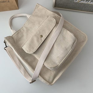 Cord-Schultertasche, Handtasche, Schulter Messenger Bag, Einkaufstasche für Einkaufen, Cord-Tasche , Schultasche, tägliche Tasche White